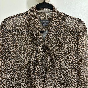 MOB WIFE NWT City Chic Bow Neck Leopard Blouse // Sz 22 // 030